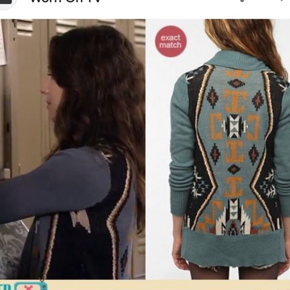 Ecoté Urban Outfitters Blue Intarsia Patterned Shawl Cardigan - Size M - Picture 5 of 12